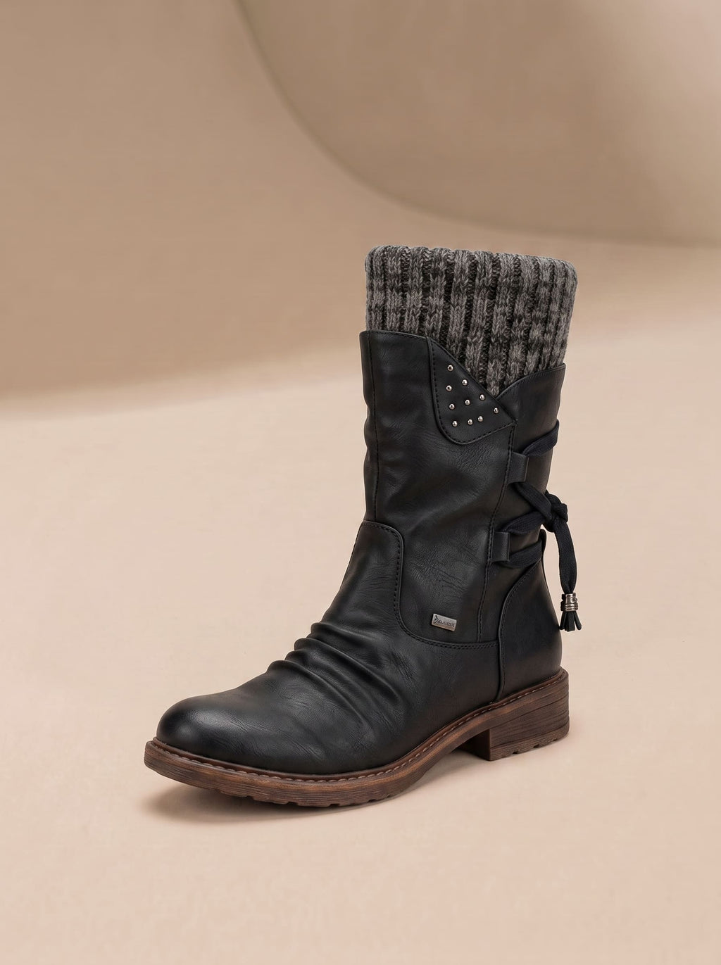 Bottes d'Hiver Bimatière Cuir et Tricot - Yelena