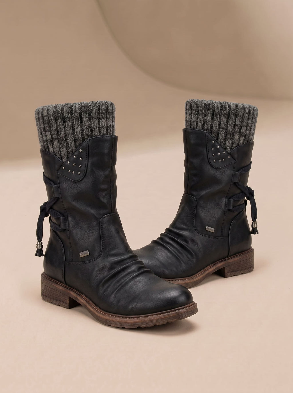 Bottes d'Hiver Bimatière Cuir et Tricot - Yelena