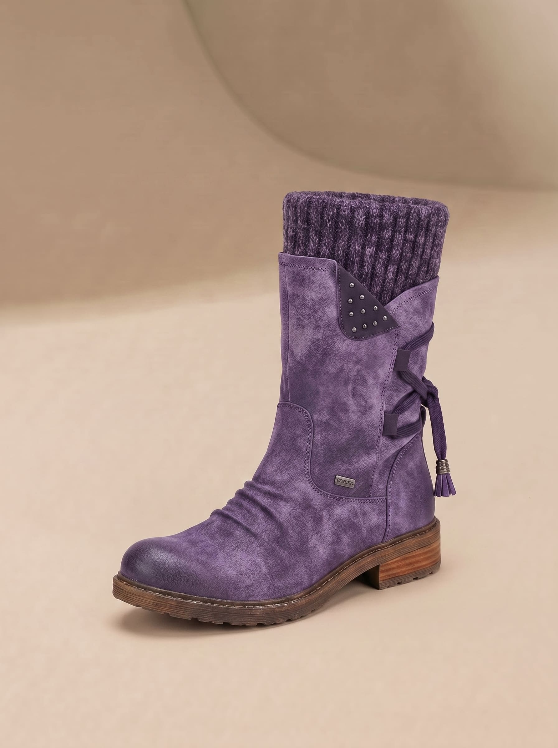 Bottes d'Hiver Bimatière Cuir et Tricot - Yelena