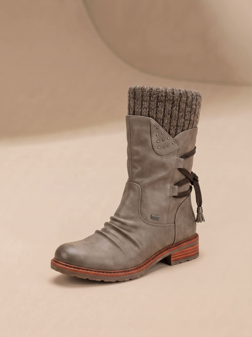 Bottes d'Hiver Bimatière Cuir et Tricot - Yelena