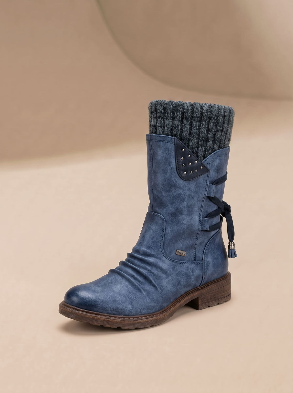 Bottes d'Hiver Bimatière Cuir et Tricot - Yelena