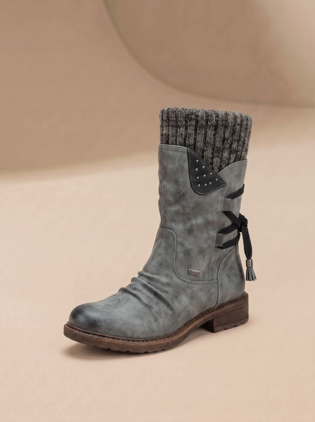 Bottes d'Hiver Bimatière Cuir et Tricot - Yelena