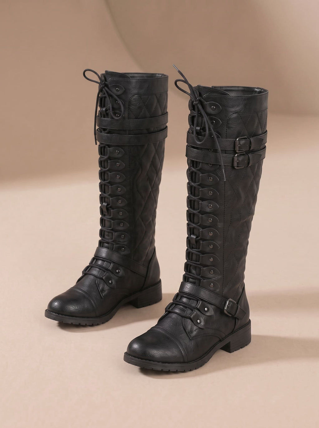 Bottes Hautes à Lacets & Boucles Style Cavalier - Jade